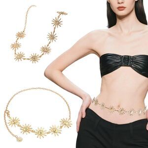 Sun Design Waist Chain Belt, Women Skinny Metal Cinch Belt Gold Waist Belt😋